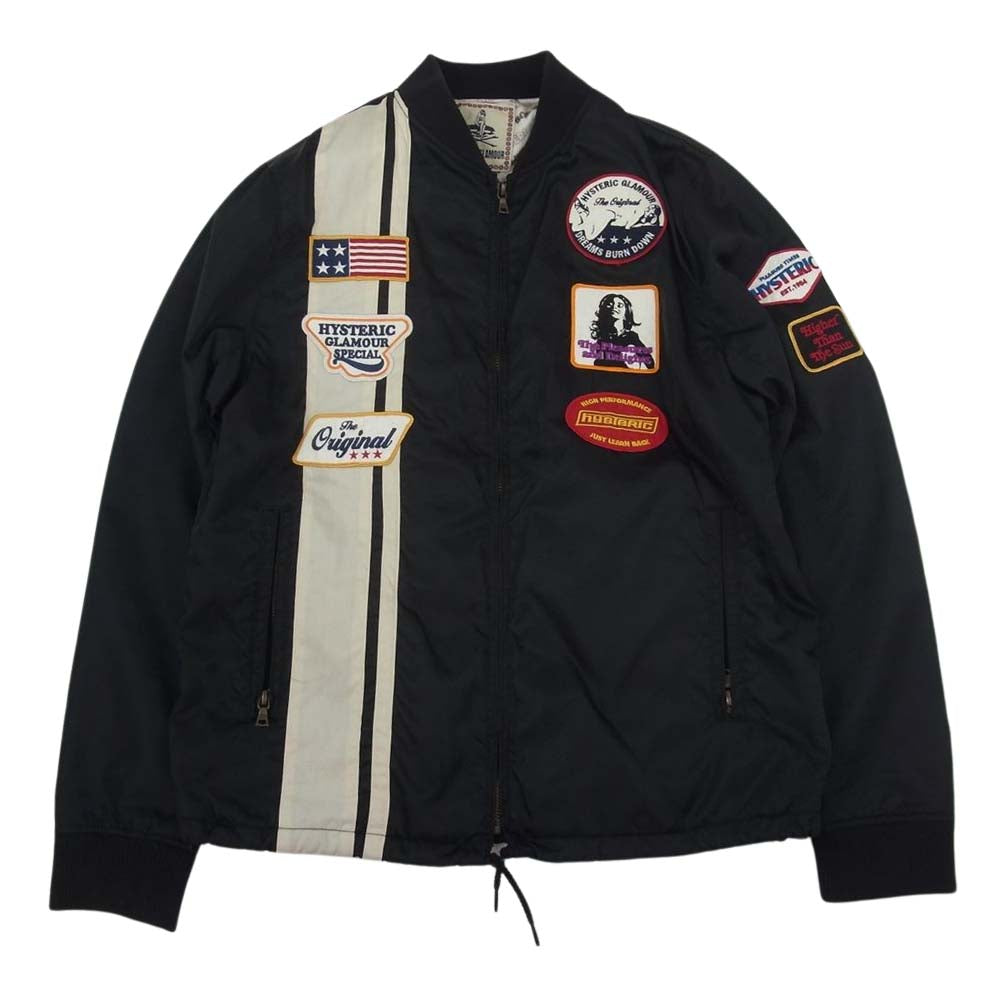HYSTERIC GLAMOUR ヒステリックグラマー 22SS  0221AB01  GOOD TIME アップリケ レーシングジャケット ブラック系 L【中古】