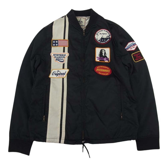 HYSTERIC GLAMOUR ヒステリックグラマー 22SS  0221AB01  GOOD TIME アップリケ レーシングジャケット ブラック系 L【中古】