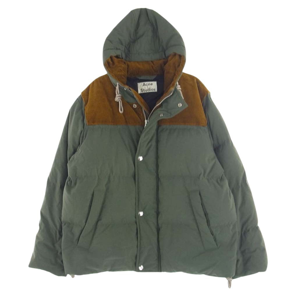 ACNE STUDIOS アクネストゥディオズ 19AW FN-MN-OUTW000151 Hooded Down Jacket フーデッド ダブルジップ コーデュロイ切替 ダウンジャケット モスグリーン系 48【中古】