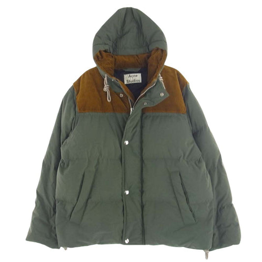 ACNE STUDIOS アクネストゥディオズ 19AW FN-MN-OUTW000151 Hooded Down Jacket フーデッド ダブルジップ コーデュロイ切替 ダウンジャケット モスグリーン系 48【中古】