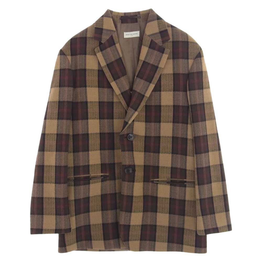 DRIES VAN NOTEN ドリスヴァンノッテン 73-07-04-07009 2B 2ボタン チェック テーラード ジャケット ブラウン系 S【中古】