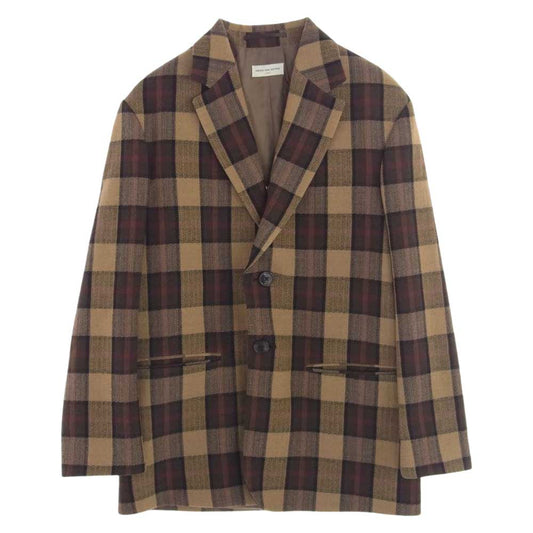 DRIES VAN NOTEN ドリスヴァンノッテン 73-07-04-07009 2B 2ボタン チェック テーラード ジャケット ブラウン系 S【中古】
