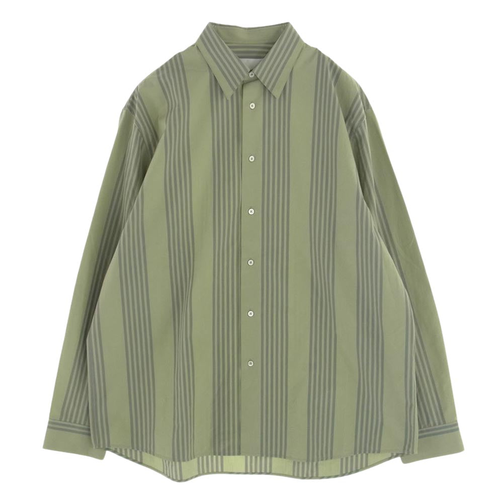 JIL SANDER ジルサンダー 19AW HS JM KW 0023 オーバーサイズ コットン レギュラーカラー ストライプ シャツ モスグリーン系 41【中古】