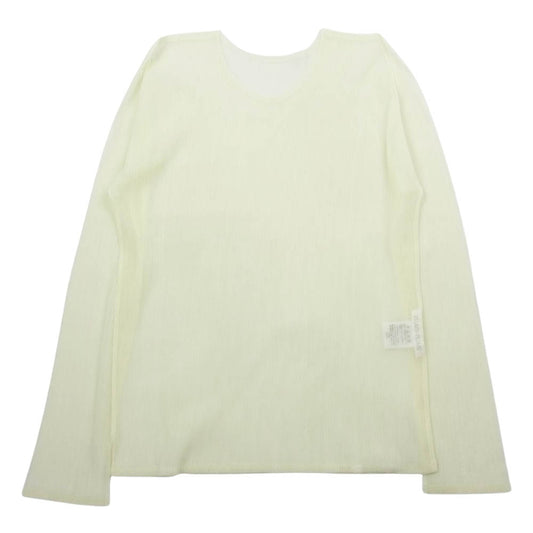 PLEATS PLEASE プリーツプリーズ イッセイミヤケ ML-102 プリーツ加工 メッシュ 長袖 カットソー オフホワイト系 イエロー系 3【中古】