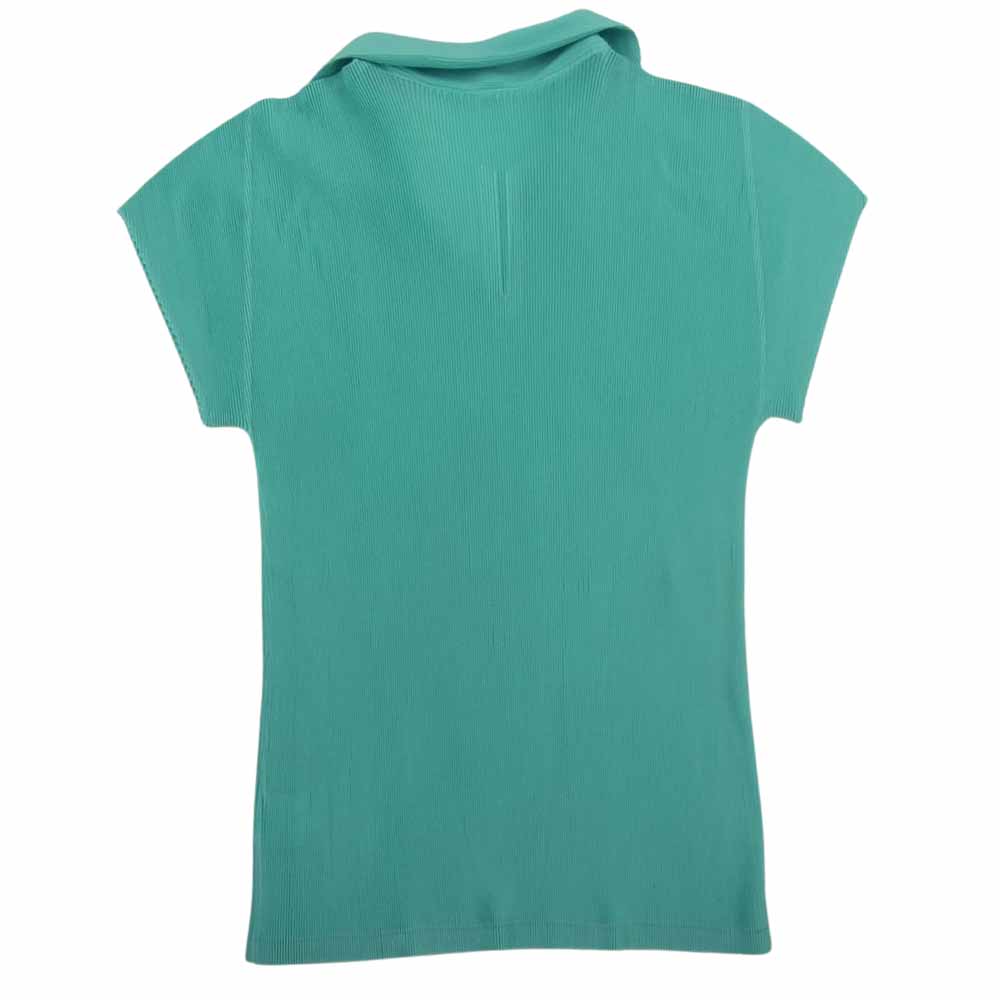 PLEATS PLEASE プリーツプリーズ イッセイミヤケ 7562025 プリーツ加工 細プリーツ スキッパー ラウンドカラー 半袖 プルオーバー シャツ グリーン系 03【中古】