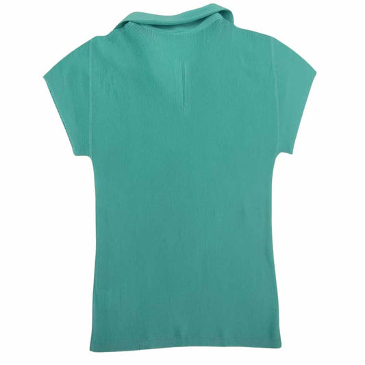 PLEATS PLEASE プリーツプリーズ イッセイミヤケ 7562025 プリーツ加工 細プリーツ スキッパー ラウンドカラー 半袖 プルオーバー シャツ グリーン系 03【中古】