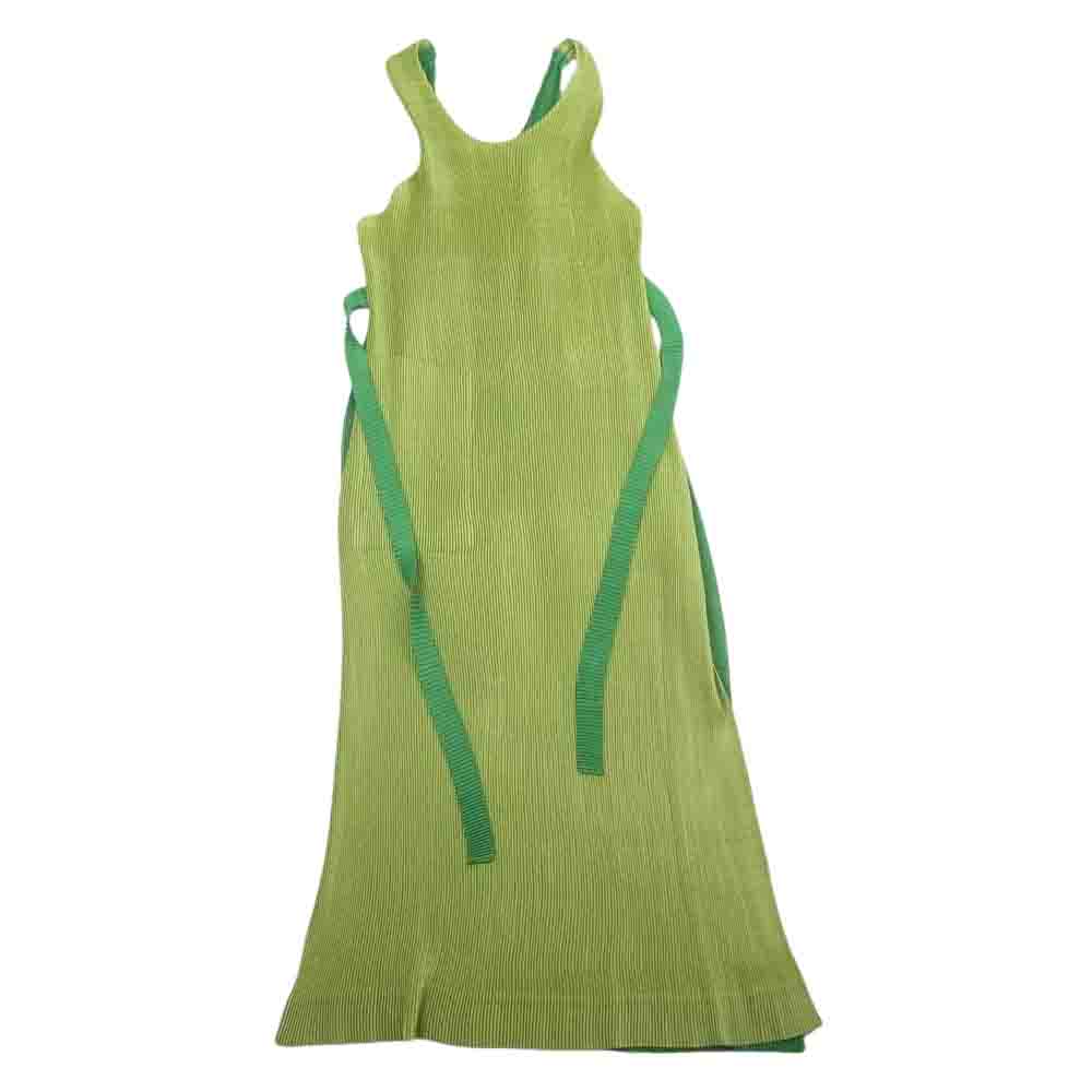ISSEY MIYAKE イッセイミヤケ C-KN 3333 ミヤケデザインスタジオ プリーツ加工 バイカラー ワンピース グリーン系【中古】