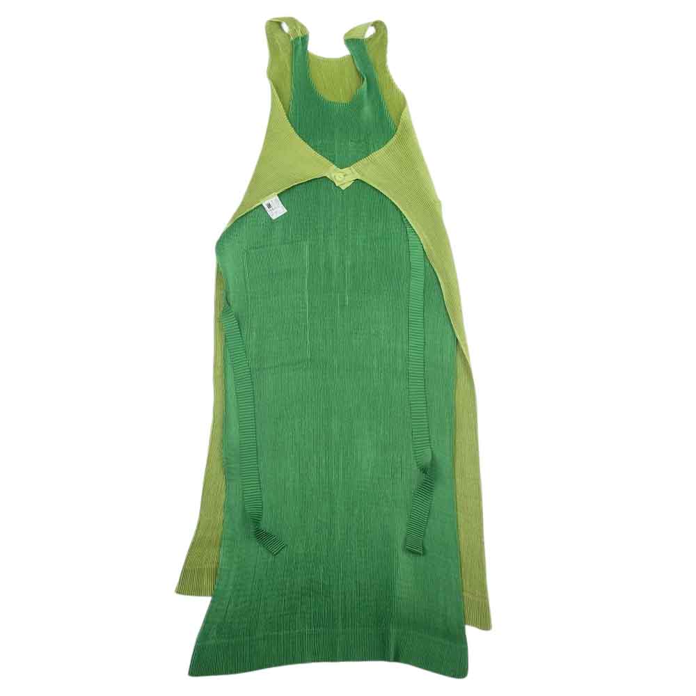 ISSEY MIYAKE イッセイミヤケ C-KN 3333 ミヤケデザインスタジオ プリーツ加工 バイカラー ワンピース グリーン系【中古】