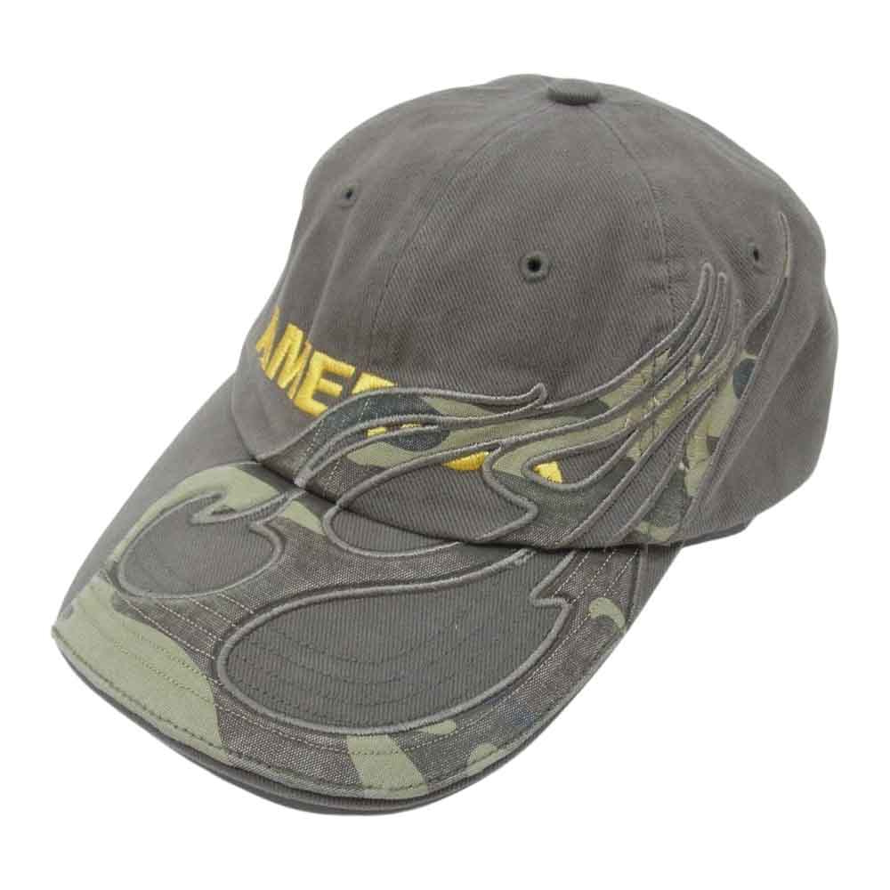VETEMENTS ヴェトモン 18AW Reebok Baseball Cap ファイヤーパターン アメリカ ロゴ 刺繍 リーボック ベースボールキャップ 帽子 グレー系【中古】