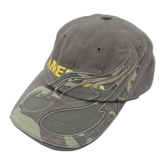 VETEMENTS ヴェトモン 18AW Reebok Baseball Cap ファイヤーパターン アメリカ ロゴ 刺繍 リーボック ベースボールキャップ 帽子 グレー系【中古】