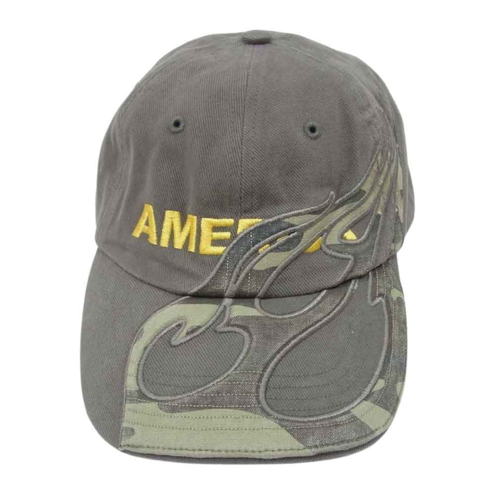 VETEMENTS ヴェトモン 18AW Reebok Baseball Cap ファイヤーパターン アメリカ ロゴ 刺繍 リーボック ベースボールキャップ 帽子 グレー系【中古】