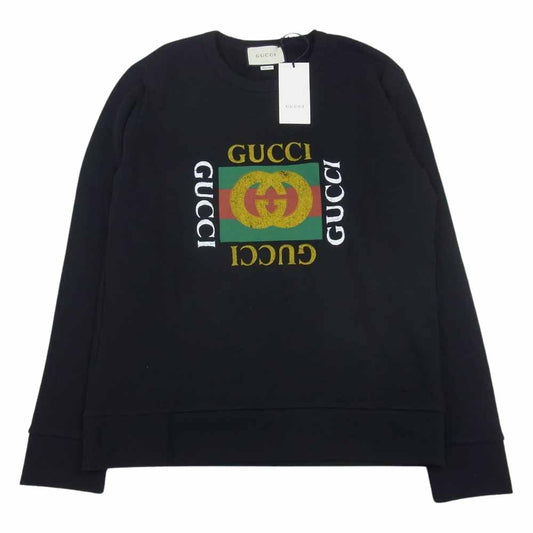 GUCCI グッチ 18AW 454569 X5J57 VINTAGE LOGO SWEAT PULLOVER オールドグッチ ロゴ ヴィンテージ加工 スウェット トレーナー  ブラック系 XL【極上美品】【中古】