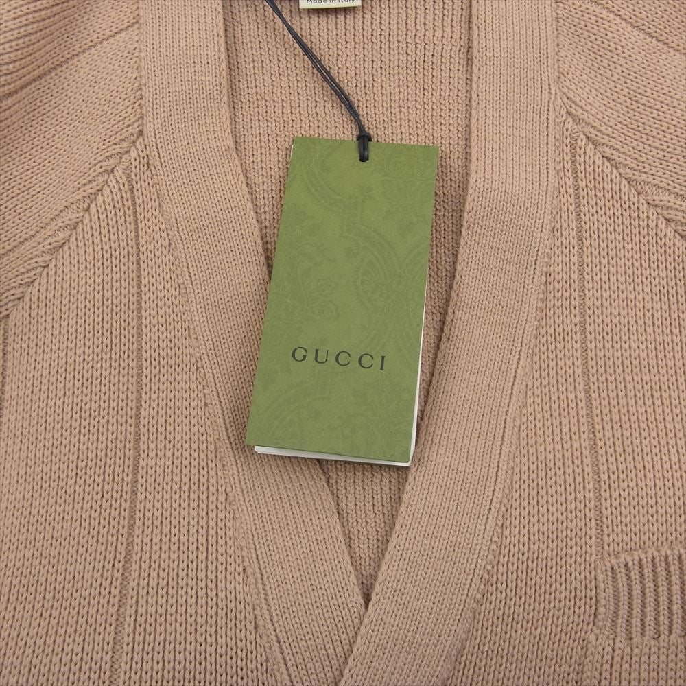 GUCCI グッチ 21AW 626349 XKBFJ ウェブ付き ウールブレンド ニット カーディガン ベージュ系 L【極上美品】【中古】
