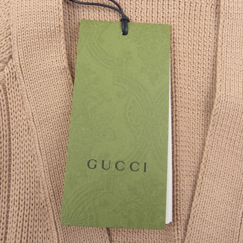 GUCCI グッチ 21AW 626349 XKBFJ ウェブ付き ウールブレンド ニット カーディガン ベージュ系 L【極上美品】【中古】