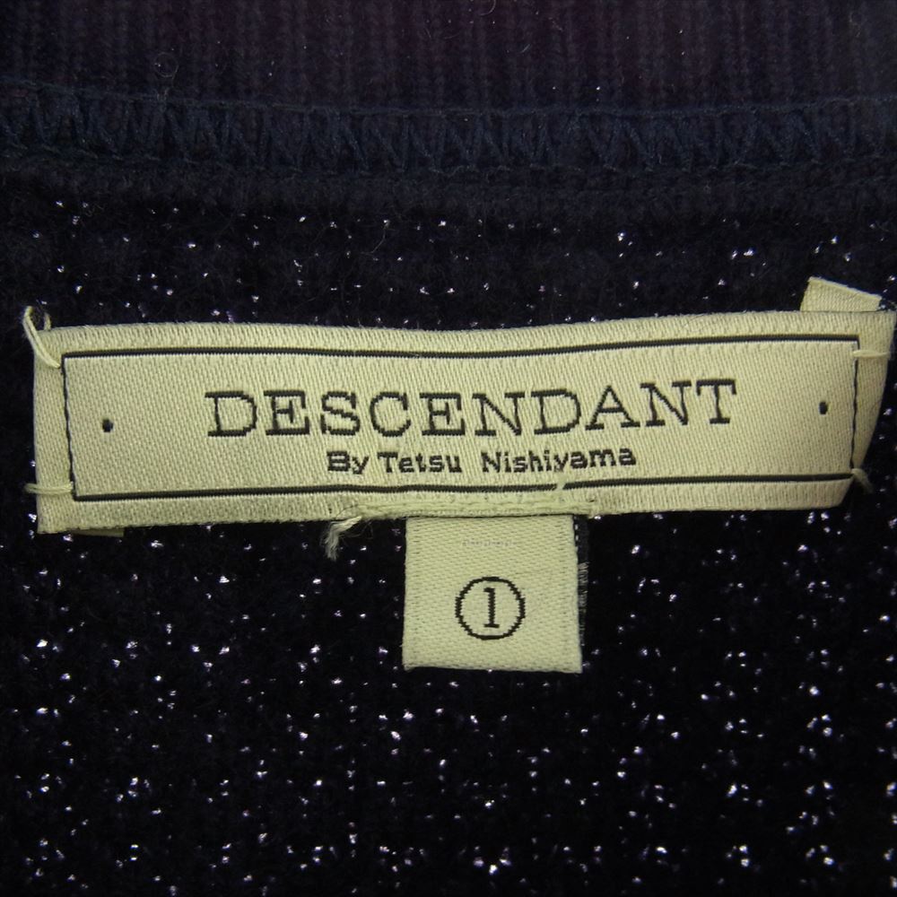 DESCENDANT ディセンダント カシミヤ100％ ワッフル クルーネック ニット ブラック ネイビー系 ①【中古】