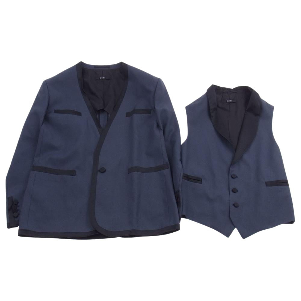 チノ 20SJK306 20SJK308 ノーカラー パイピング ジャケット ジレ セット ネイビー系 46【中古】