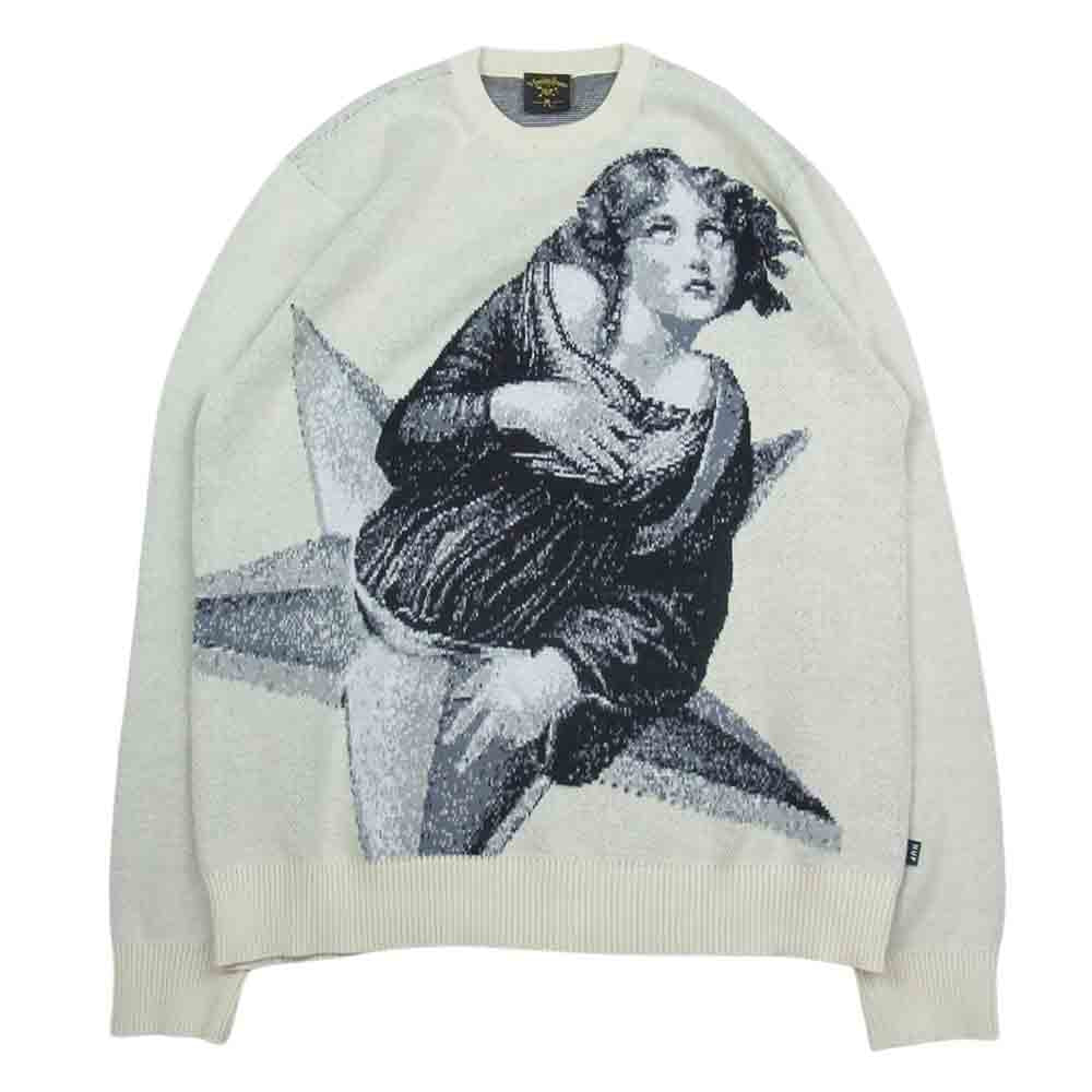 HUF ハフ KN00488 X SMASHING PUMPKINS SWEATER スマッシング パンプキンズ セーター ジャガード織り アートワーク ニット セーター  ホワイト系 M【中古】