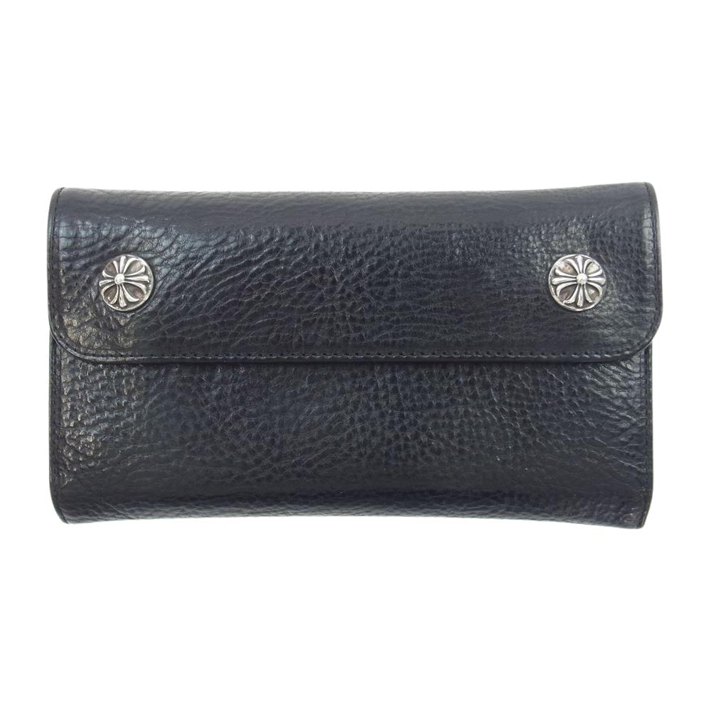 CHROME HEARTS クロムハーツ（原本有） WAVE CRS BTN ウェーブウォレット クロスボタン レザー ロング ウォレット 長財布 ブラック系【中古】