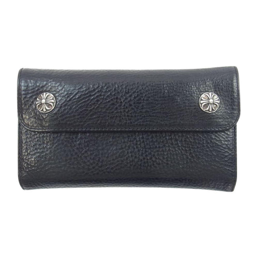 CHROME HEARTS クロムハーツ（原本有） WAVE CRS BTN ウェーブウォレット クロスボタン レザー ロング ウォレット 長財布 ブラック系【中古】