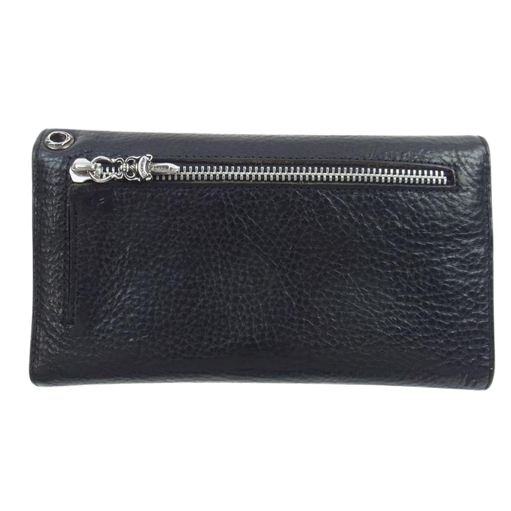 CHROME HEARTS クロムハーツ（原本有） WAVE CRS BTN ウェーブウォレット クロスボタン レザー ロング ウォレット 長財布 ブラック系【中古】