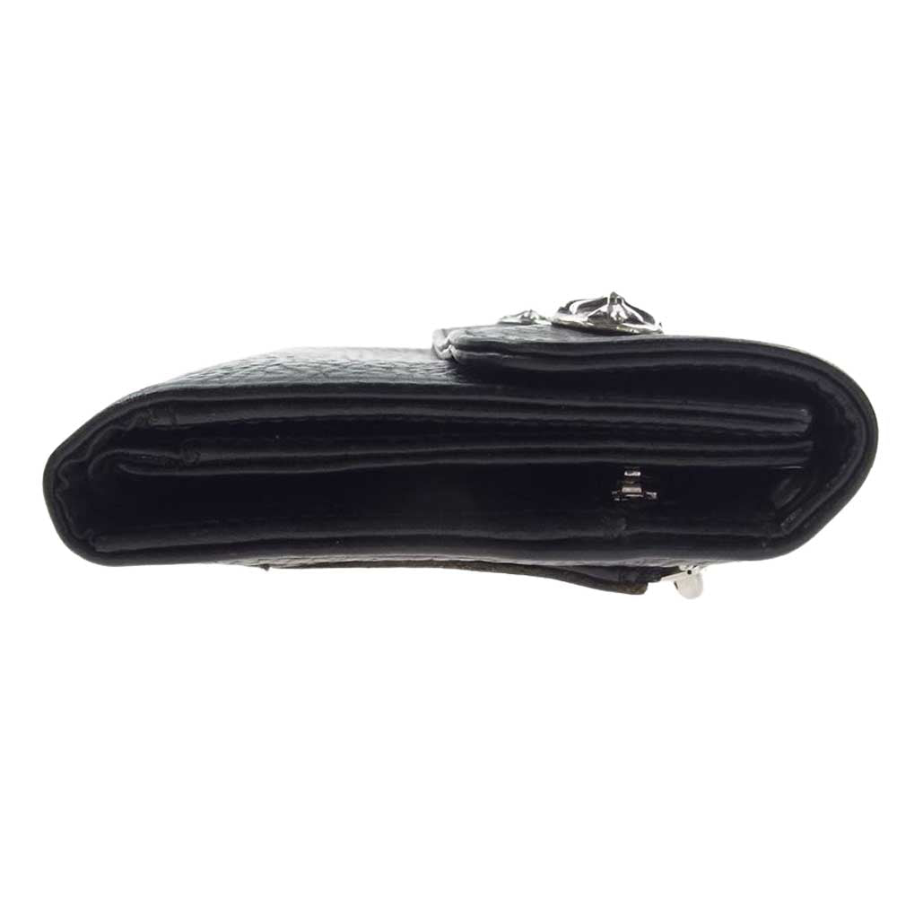 CHROME HEARTS クロムハーツ（原本有） WAVE CRS BTN ウェーブウォレット クロスボタン レザー ロング ウォレット 長財布 ブラック系【中古】