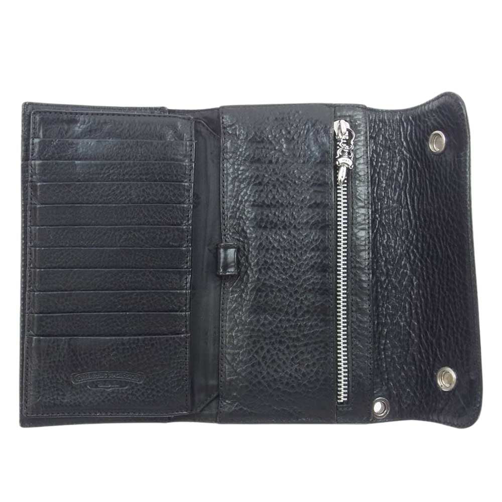 CHROME HEARTS クロムハーツ（原本有） WAVE CRS BTN ウェーブウォレット クロスボタン レザー ロング ウォレット 長財布 ブラック系【中古】