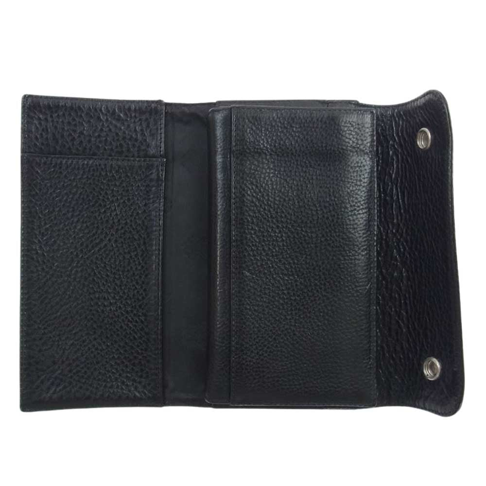 CHROME HEARTS クロムハーツ（原本有） WAVE CRS BTN ウェーブウォレット クロスボタン レザー ロング ウォレット 長財布 ブラック系【中古】
