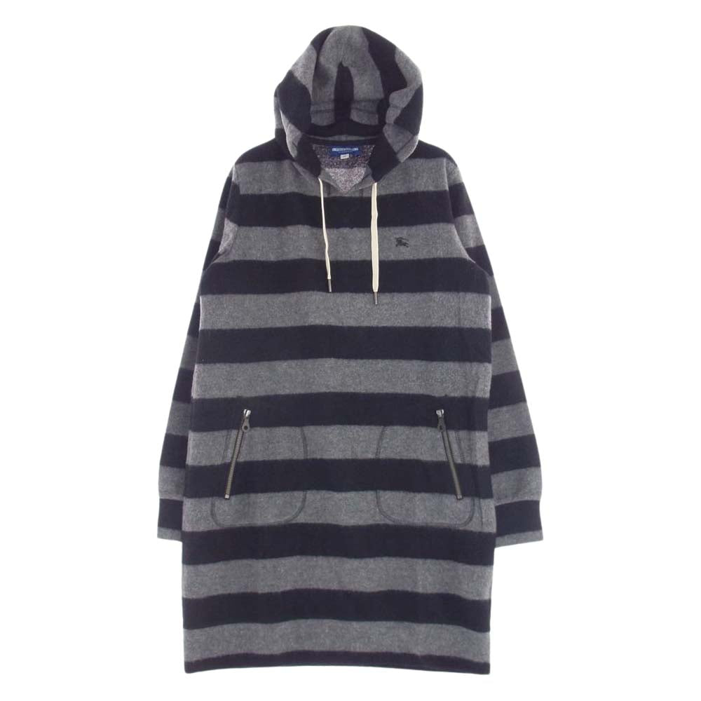 BURBERRY BLUE LABEL バーバリーブルーレーベル E1J02-802-07 ウール ボーダー ニット ジップ パーカー ワンピース ブラック系 グレー系 38【中古】