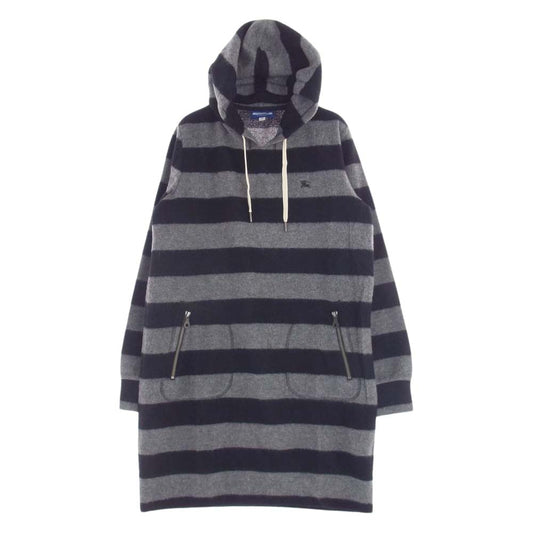 BURBERRY BLUE LABEL バーバリーブルーレーベル E1J02-802-07 ウール ボーダー ニット ジップ パーカー ワンピース ブラック系 グレー系 38【中古】