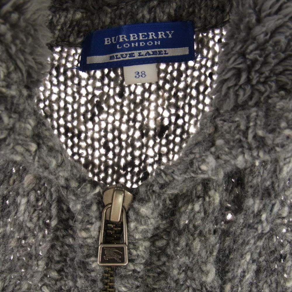 BURBERRY BLUE LABEL バーバリーブルーレーベル FBF10-660-08 ジップ ニット ロング パーカー グレー系 38【中古】