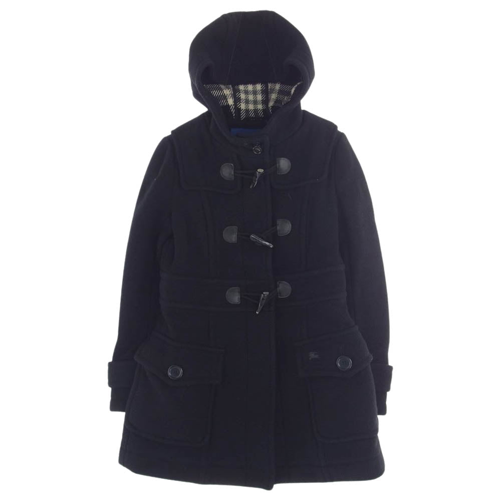 BURBERRY BLUE LABEL バーバリーブルーレーベル FNF06-717-09 裏地チェック ダッフル コート ブラック ブラック系 38【中古】