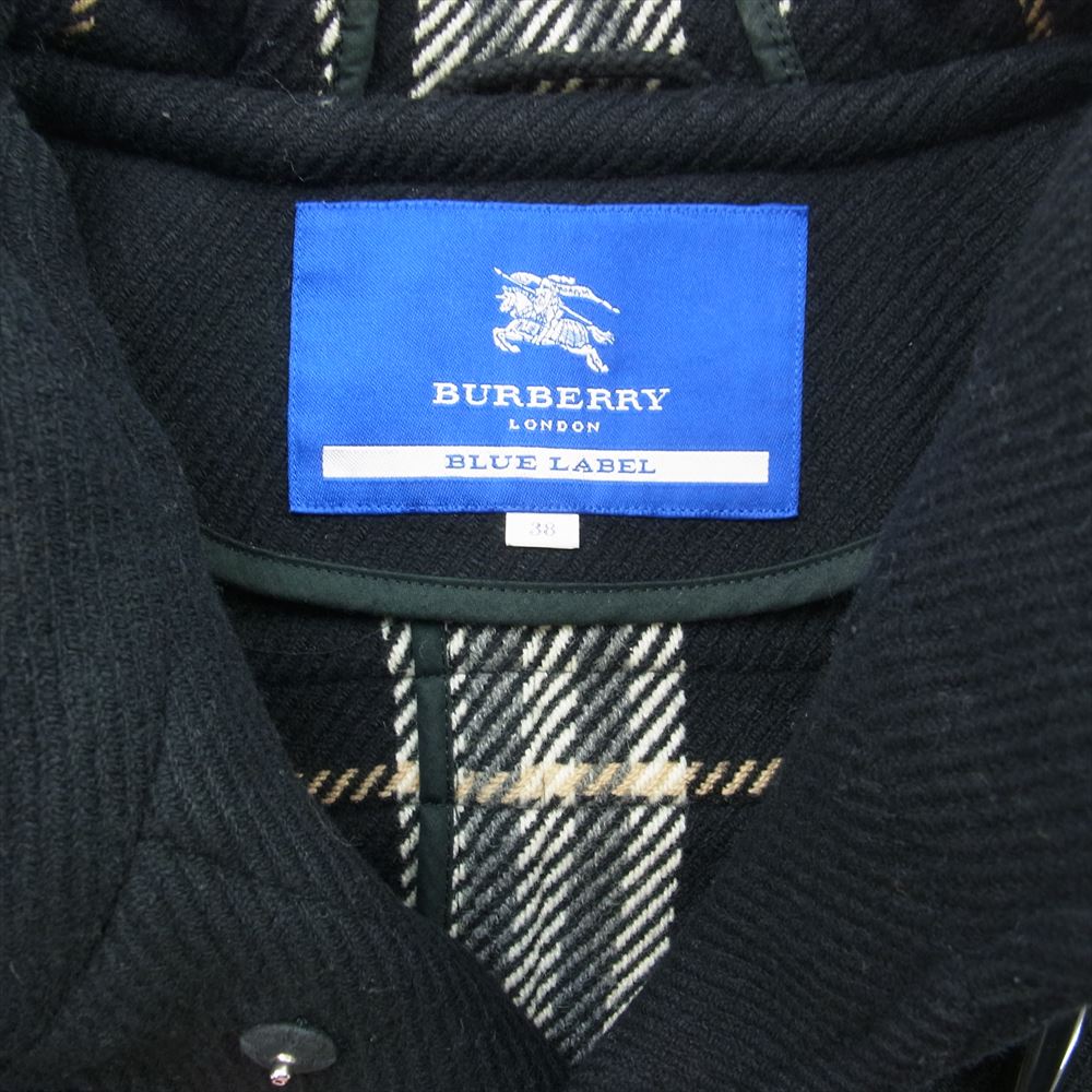 BURBERRY BLUE LABEL バーバリーブルーレーベル FNF06-717-09 裏地チェック ダッフル コート ブラック ブラック系 38【中古】