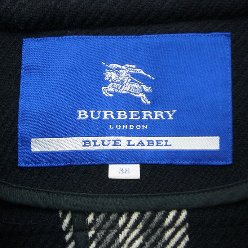 BURBERRY BLUE LABEL バーバリーブルーレーベル FNF06-717-09 裏地チェック ダッフル コート ブラック ブラック系 38【中古】