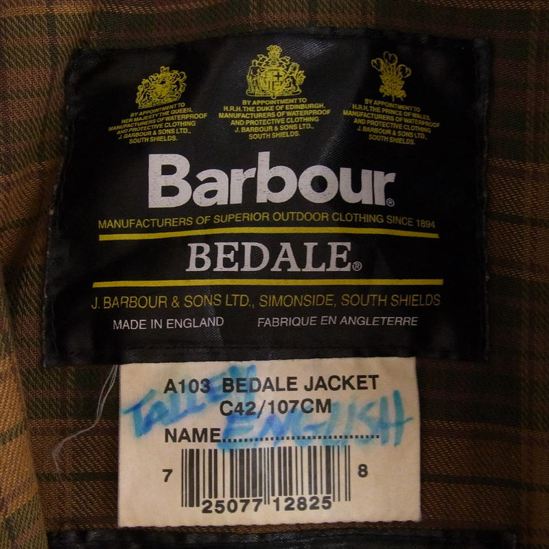 Barbour バブアー A103 英国製 BEDALE ビデイル 3ワラント オイルドジャケット ブラウン系【中古】