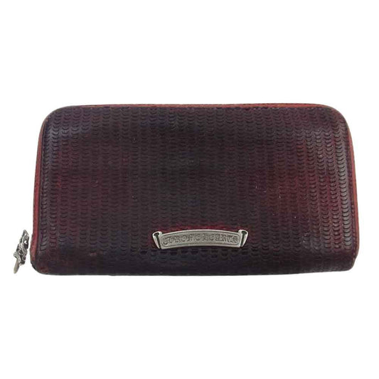 CHROME HEARTS クロムハーツ（原本無） REC F ZIP NOVELTY ノベルティ ラウンドジップノベルティレザー 長財布 レッド系【中古】