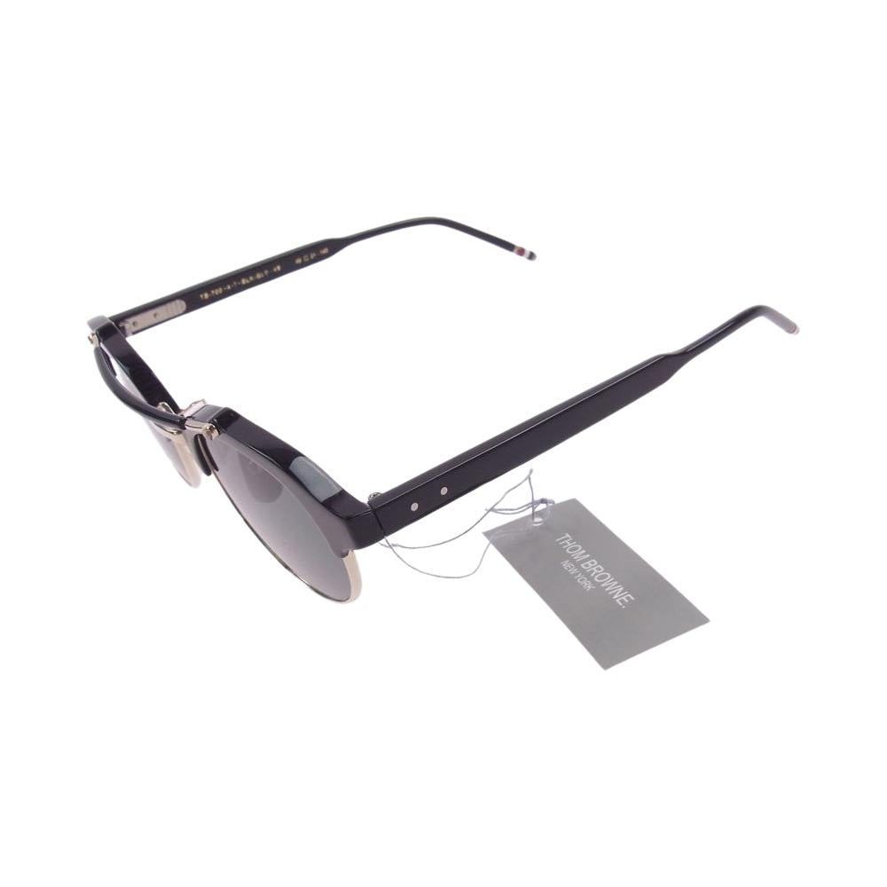 THOM BROWNE TB-700 A T  購入店スタンプ印字冊子付き ダブルブリッジ サングラス メガネ 眼鏡 49□21-145 ブラック系 49□21-145【極上美品】【中古】