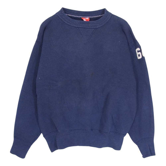ヴィンテージ ナンバリングワッペン 前V クルーネック スウェット トレーナー ネイビー ネイビー系 M【中古】