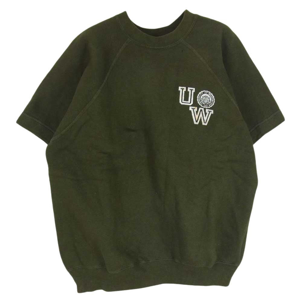 Champion チャンピオン UW フロッキープリント ラグラン クルーネック 半袖 スウェット Tシャツ スウェT グリーン系 L【中古】