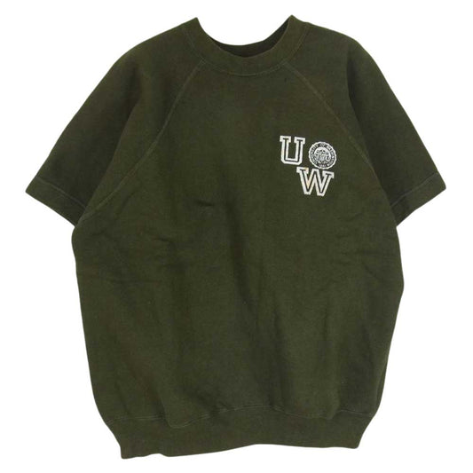 Champion チャンピオン UW フロッキープリント ラグラン クルーネック 半袖 スウェット Tシャツ スウェT グリーン系 L【中古】