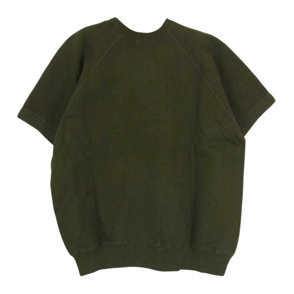 Champion チャンピオン UW フロッキープリント ラグラン クルーネック 半袖 スウェット Tシャツ スウェT グリーン系 L【中古】