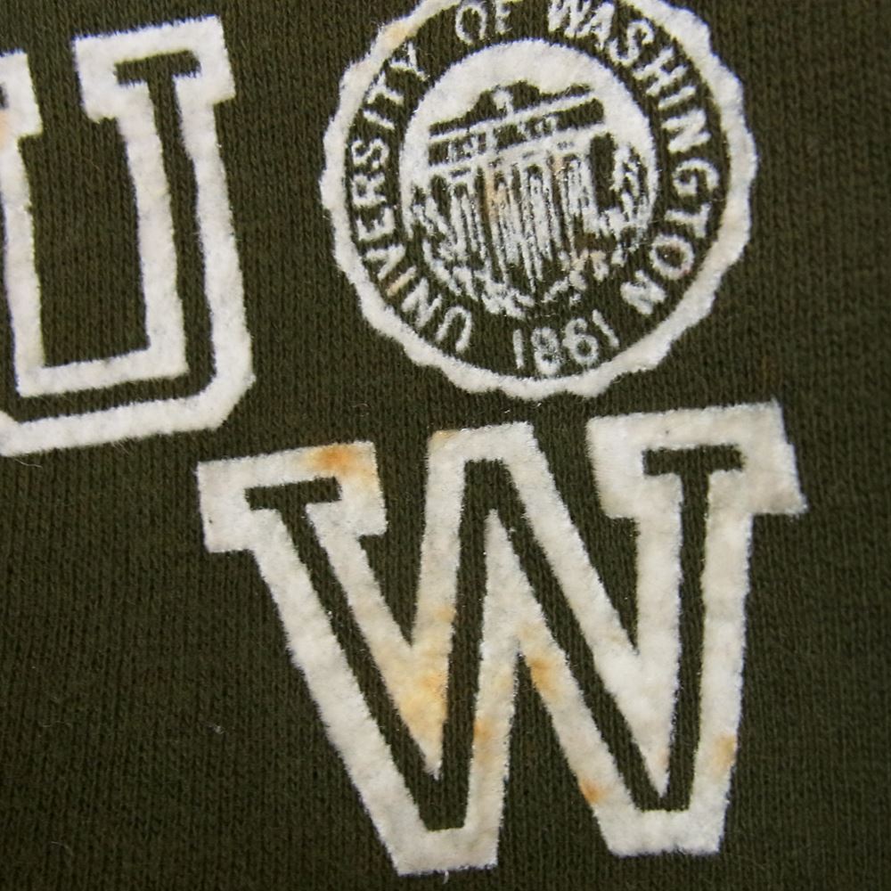 Champion チャンピオン UW フロッキープリント ラグラン クルーネック 半袖 スウェット Tシャツ スウェT グリーン系 L【中古】