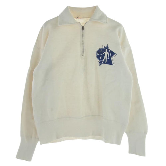 Champion チャンピオン LRY ランタグ フロントプリント ハーフジップ スウェット プルオーバー トレーナー ホワイト系 M【中古】