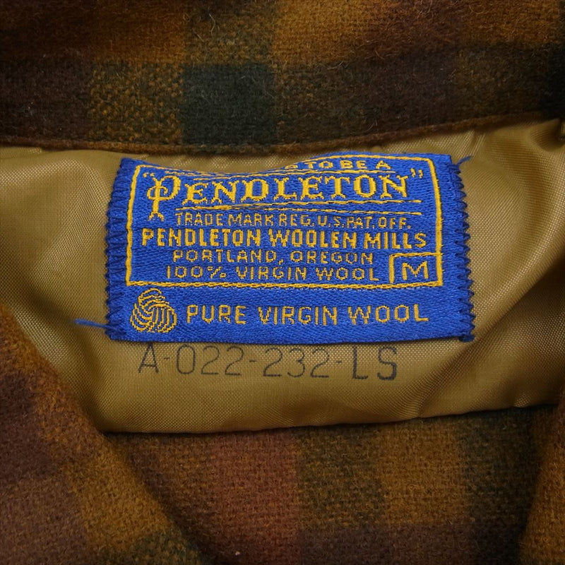 PENDLETON ペンドルトン ヴィンテージ 60s Board Shirt ボード シャツ ウール チェック シャツ  ブラウン系 M【中古】