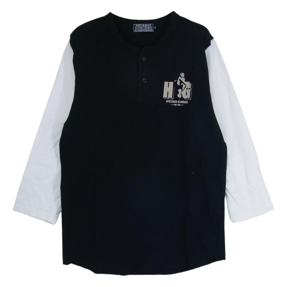 HYSTERIC GLAMOUR ヒステリックグラマー 23SS 02231CL02 HG CIRCLE LIGHTNING ヘンリーネック 七分袖 Tシャツ ブラック系 M【中古】