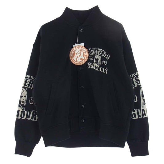 HYSTERIC GLAMOUR ヒステリックグラマー 23SS 01231CJ01 FEELING GOOD フィーリンググッド オーバーサイズ ジャンパー スウェット MA-1 ブルゾン ブラック系 FREE【美品】【中古】