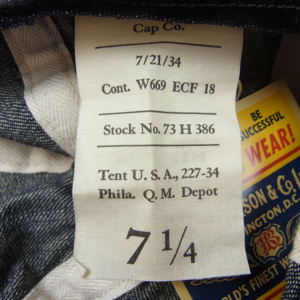 Buzz Rickson's バズリクソンズ BR02308 ARMY CAP WORKING DENIM アーミー デニム ミリタリー キャップ タグ付属 インディゴブルー系 7 1/4【極上美品】【中古】
