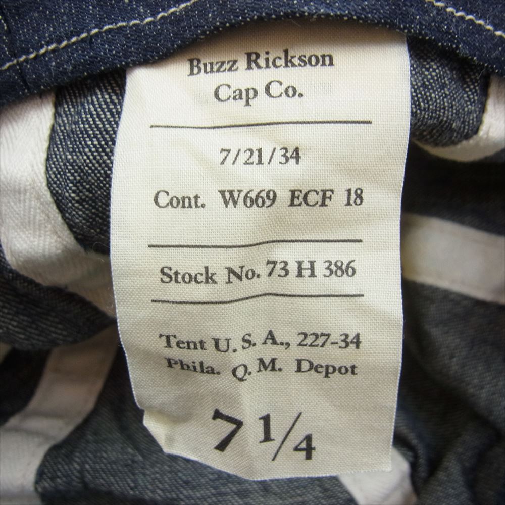Buzz Rickson's バズリクソンズ BR02308 ARMY CAP WORKING DENIM アーミー デニム ミリタリー キャップ タグ付属 インディゴブルー系 7 1/4【極上美品】【中古】