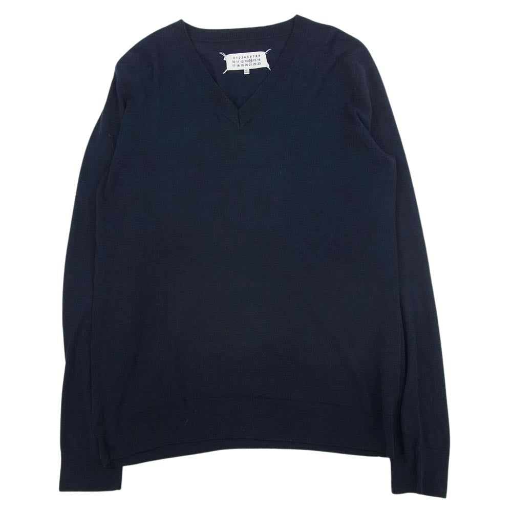 MAISON MARGIELA メゾンマルジェラ 15AW S50HA0589 14ライン エルボーパッチ Vネック ニット セーター ネイビー系 S【中古】