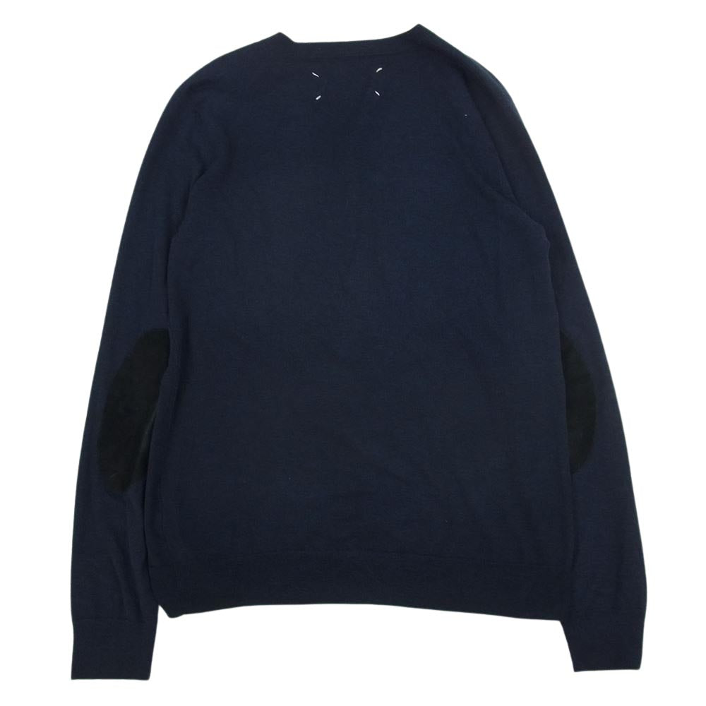 MAISON MARGIELA メゾンマルジェラ 15AW S50HA0589 14ライン エルボーパッチ Vネック ニット セーター ネイビー系 S【中古】