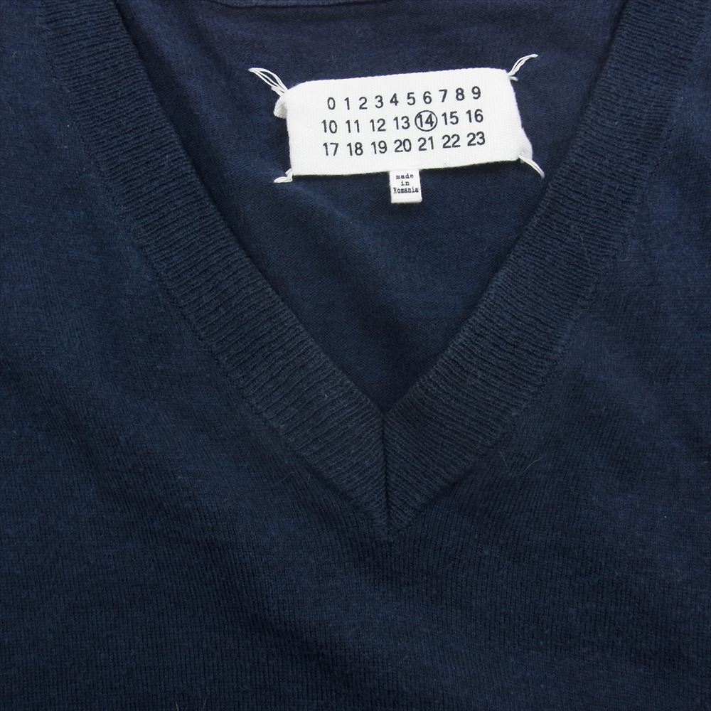 MAISON MARGIELA メゾンマルジェラ 15AW S50HA0589 14ライン エルボーパッチ Vネック ニット セーター ネイビー系 S【中古】